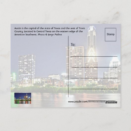 Austin, Texas, U.S.A. Postkarte (Rückseite)