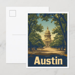 Austin Texas USA Kunst Vintage Reiseillustration Postkarte