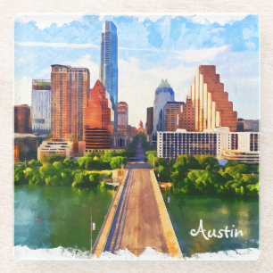 Austin Texas Vintage Reise Stadt Aquarell Glasuntersetzer