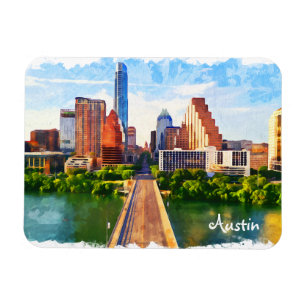 Austin Texas Vintage Reise Stadt Aquarell Magnet