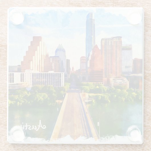 Austin Texas Vintage Travel City Watercolor Glasuntersetzer (Rückseite)
