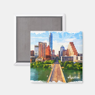 Austin Texas Vintage Travel City Watercolor Magnet