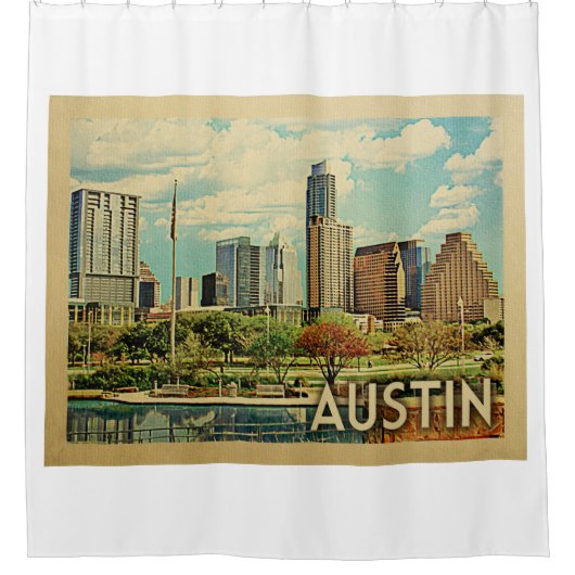 Austin Texas Vintage Travel Duschvorhang (Vorderseite)