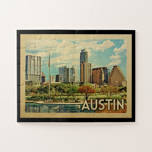 Austin Texas Vintage Travel Puzzle (Horizontal)
