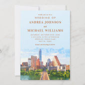 Austin Texas Watercolor City Skyline Wedding Einladung (Vorderseite)
