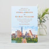 Austin Texas Watercolor City Skyline Wedding Einladung (Stehend Vorderseite)