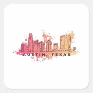 Austin Texas Watercolor Skyline Quadratischer Aufkleber