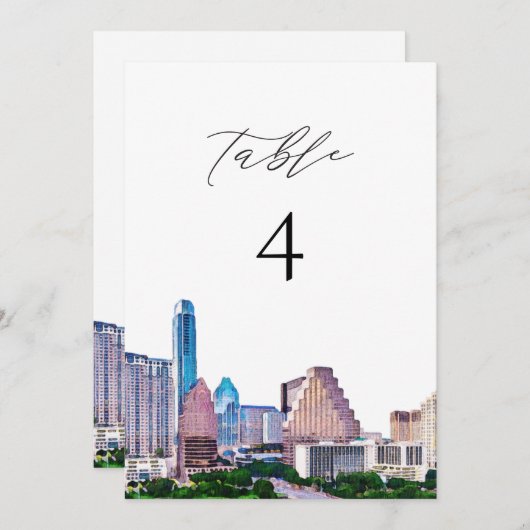 AUSTIN Texas Watercolor Skyline Tischnummer Card (Vorne/Hinten)