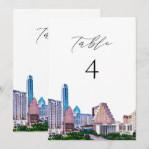 AUSTIN Texas Watercolor Skyline Tischnummer Card