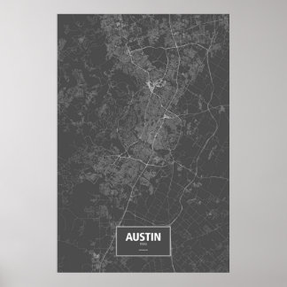 Austin, Texas (weiß auf schwarz) Poster