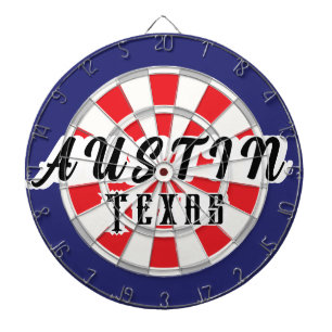 AUSTIN Texas Weiß, Silber, Rot und Marineblau Dartscheibe