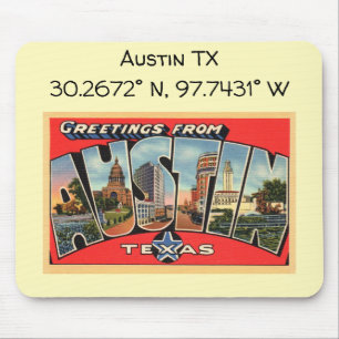 Austin TX Kartenkoordinaten im Vintage-Stil Mousepad