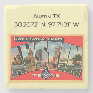 Austin TX Kartenkoordinaten im Vintage-Stil Steinuntersetzer