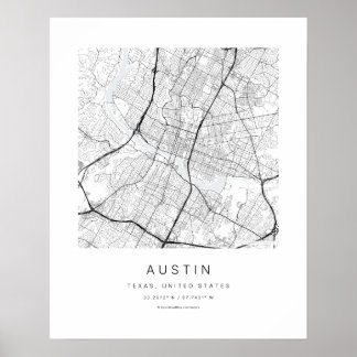 Austin TX Minimalistische Stadtplan-Kunstprint Poster