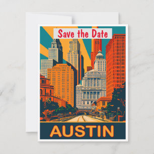 Austin, TX, Sichert Euch den Termin, Vintage-Postk Save The Date