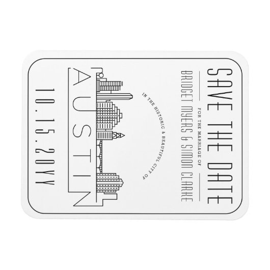 Austin, TX Wedding Stylized Skyline Save the Date Magnet (Horizontal)