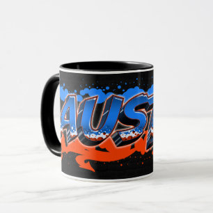 Austin Vorname Name Graffiti blue orange Tasse
