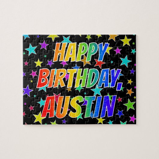 "AUSTIN" Vorname, Spaß "GLÜCKLICHER GEBURTSTAG" Puzzle (Horizontal)