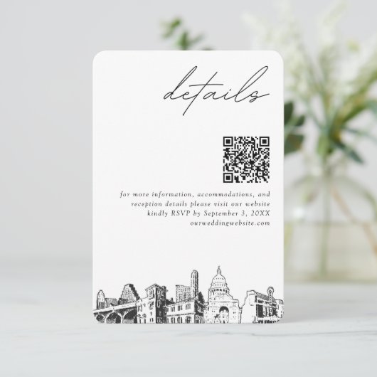 Austin Wedding Details QR Code Klein Begleitkarte (Stehend Vorderseite)