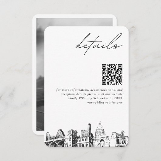 Austin Wedding Details QR Code Klein Begleitkarte (Vorne/Hinten)