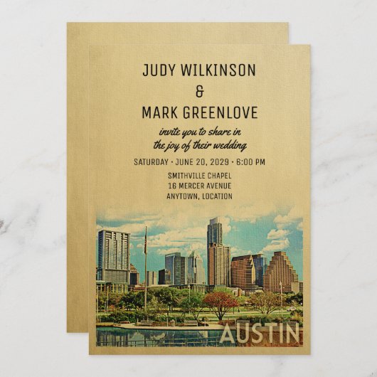 Austin Wedding Invitation Texas Einladung (Vorne/Hinten)