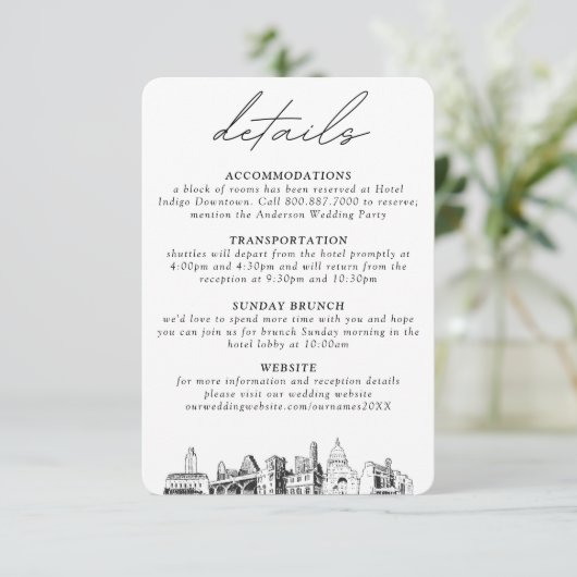Austin Wedding Kleine vertikale Details Begleitkarte (Stehend Vorderseite)