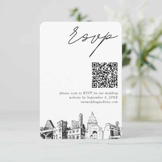 Austin Wedding RSVP QR Code Small Enclosure Card Begleitkarte (Stehend Vorderseite)