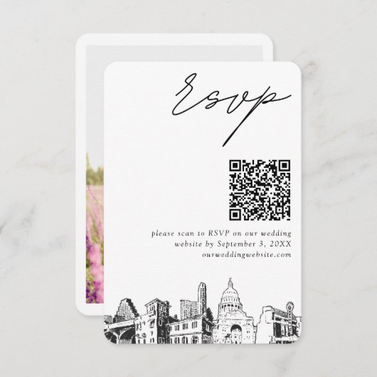 Austin Wedding RSVP QR Code Small Enclosure Card Begleitkarte (Vorne/Hinten)