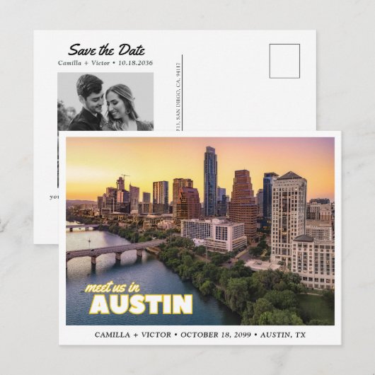 Austin Wedding Save the Date Downtown Postcard Postkarte (Vorne/Hinten)