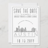 Austin Wedding | Stilisierte Skyline Save the Date Einladung (Vorderseite)