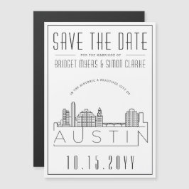 Austin Wedding | Stilisierte Skyline Save the Date Magneteinladung