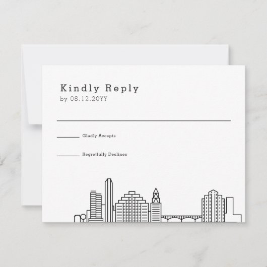 Austin Wedding | Stilisierte Skyline-UAWG RSVP Karte (Vorderseite)