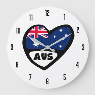 Australia Country Code AUS Flag Heart Große Wanduhr