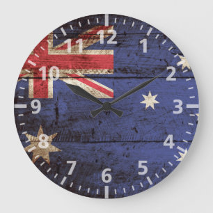 Australia Flag on Old Wood Grain Große Wanduhr