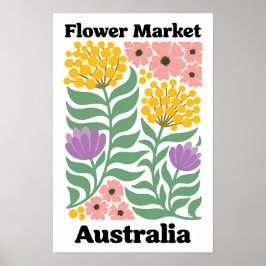 Australia Flower Market Golden Wattle Pink Blossom Poster