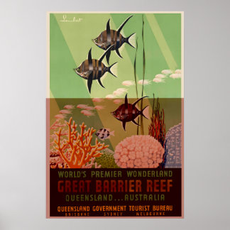 Australia Great Barrier Coral Reef Vintage Travel Poster