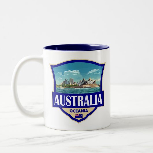 Australia Illustration Retro Badge Zweifarbige Tasse (Links)