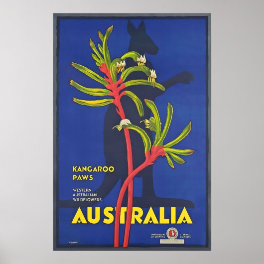 Australia Kangaroo Paws Vintage Travel Poster (Vorne)