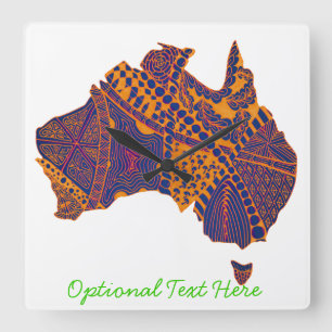 Australia Map Doodle Orange Purple Quadratische Wanduhr