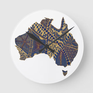 Australia Map Tan-Blue-Red Runde Wanduhr