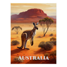 Australia Outback Kangaroo Travel Poster