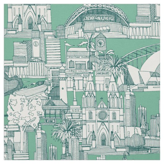 Australia toile de jouy dark teal peppermint stoff (Muster)
