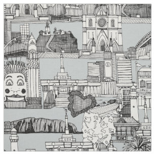 AUSTRALIA Toile de Jouy monochrom Stoff