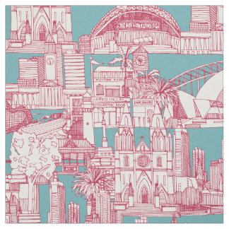 Australia toile de jouy viva magenta turquoise stoff