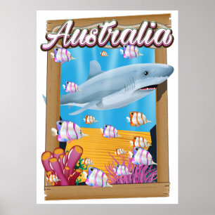 Australia Underwater shark travel poster