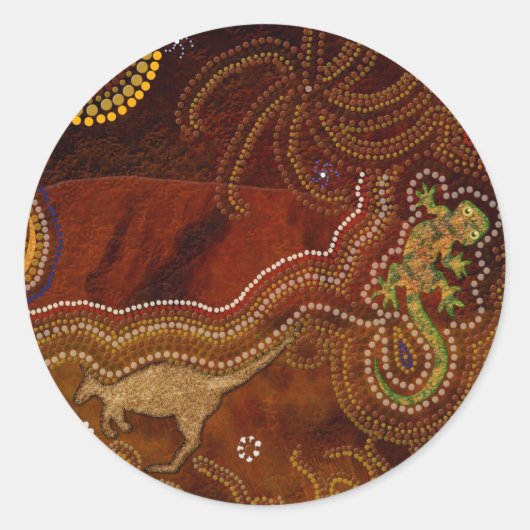 Australian Aboriginal Style Kangaroo & Gecko Runder Aufkleber (Vorderseite)