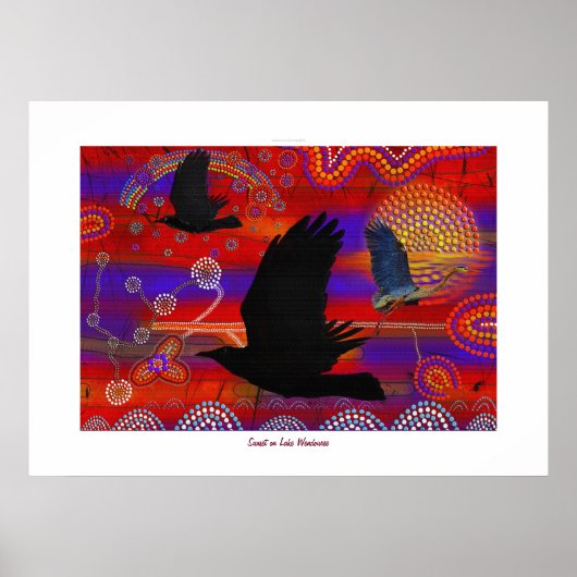 Australian Aborigine-thematied Sunset on a Lake Poster (Vorne)