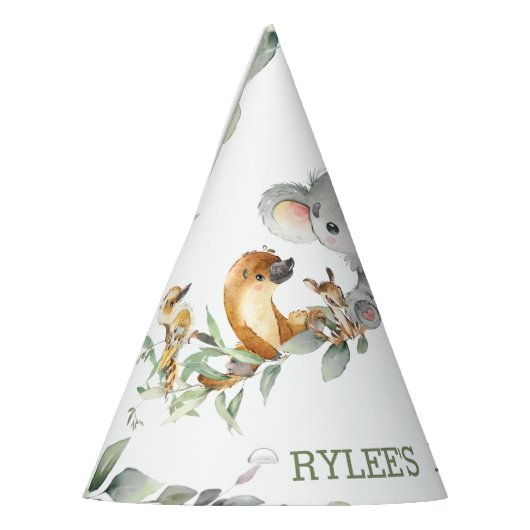 Australian Animal Greenery 1st Birthday Boy Girl Partyhütchen (Links)