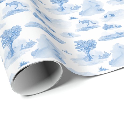 Australian Animal Toile (Blue) Wrapping Paper Geschenkpapier (Rolleneckpunkt)