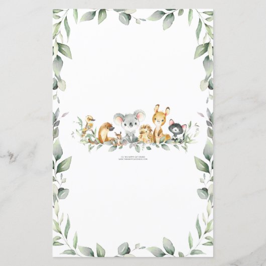 Australian Animals Greenerity Baby Shower Bingo Ga (Rückseite)